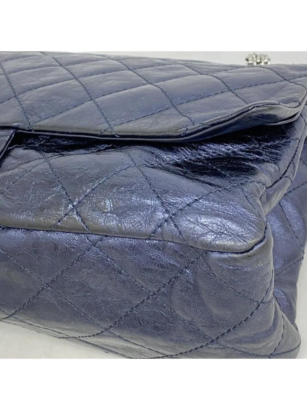 Chanel Shoulder Bag 2.55 Quilted Calf Metallic Navy Silver
